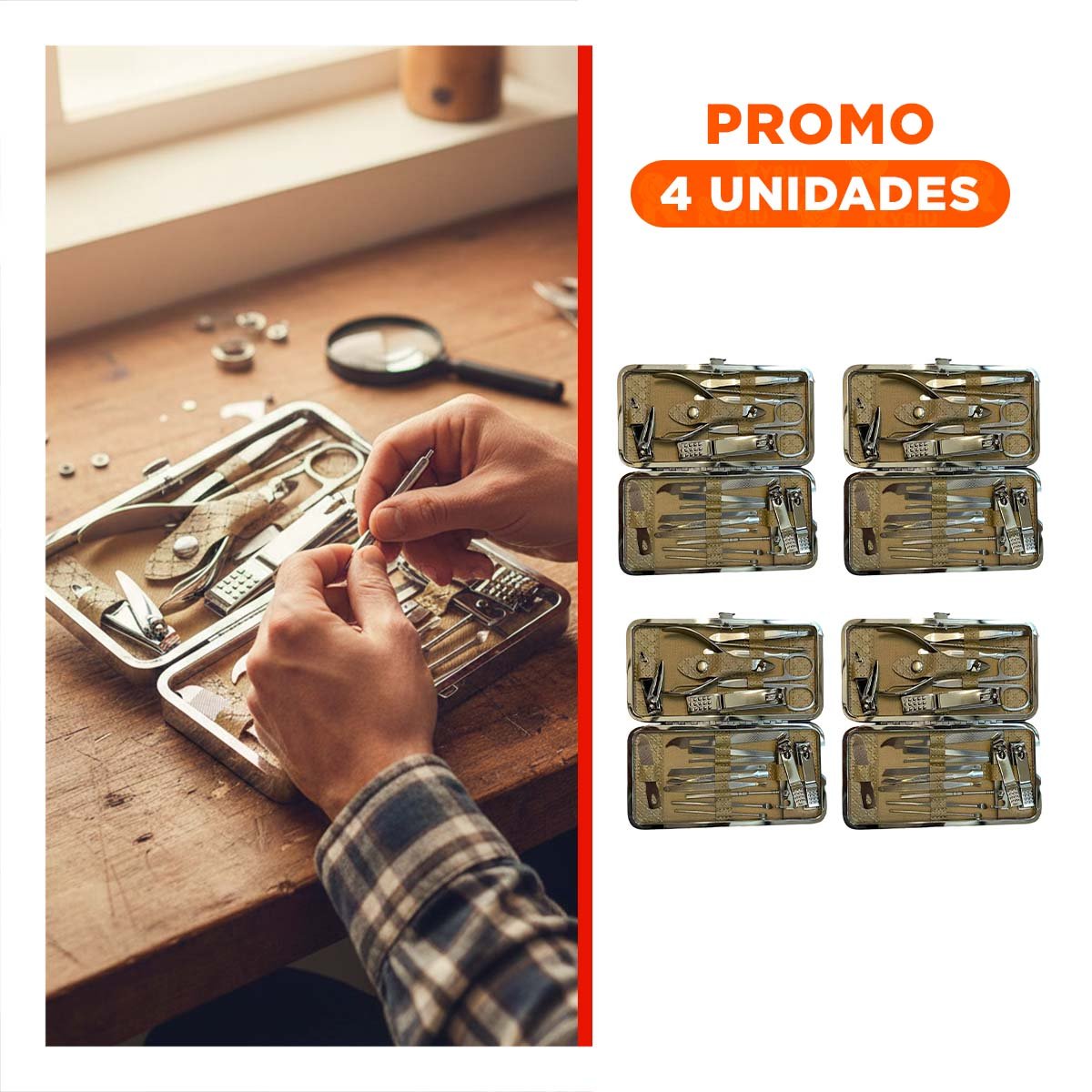 Pack4 Estuche de Herramientas de Manicure y Pedicure 19 Piezas Dorado Portatil Y+Regalo Sticker