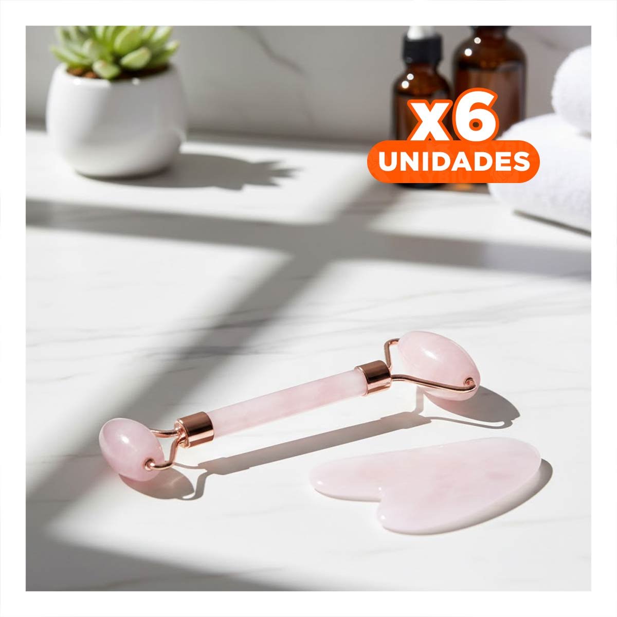 Pack6 Estuche 2 de Cuarzo Rosado Marmoleado para Rutina Facial Y+Regalo Sticker