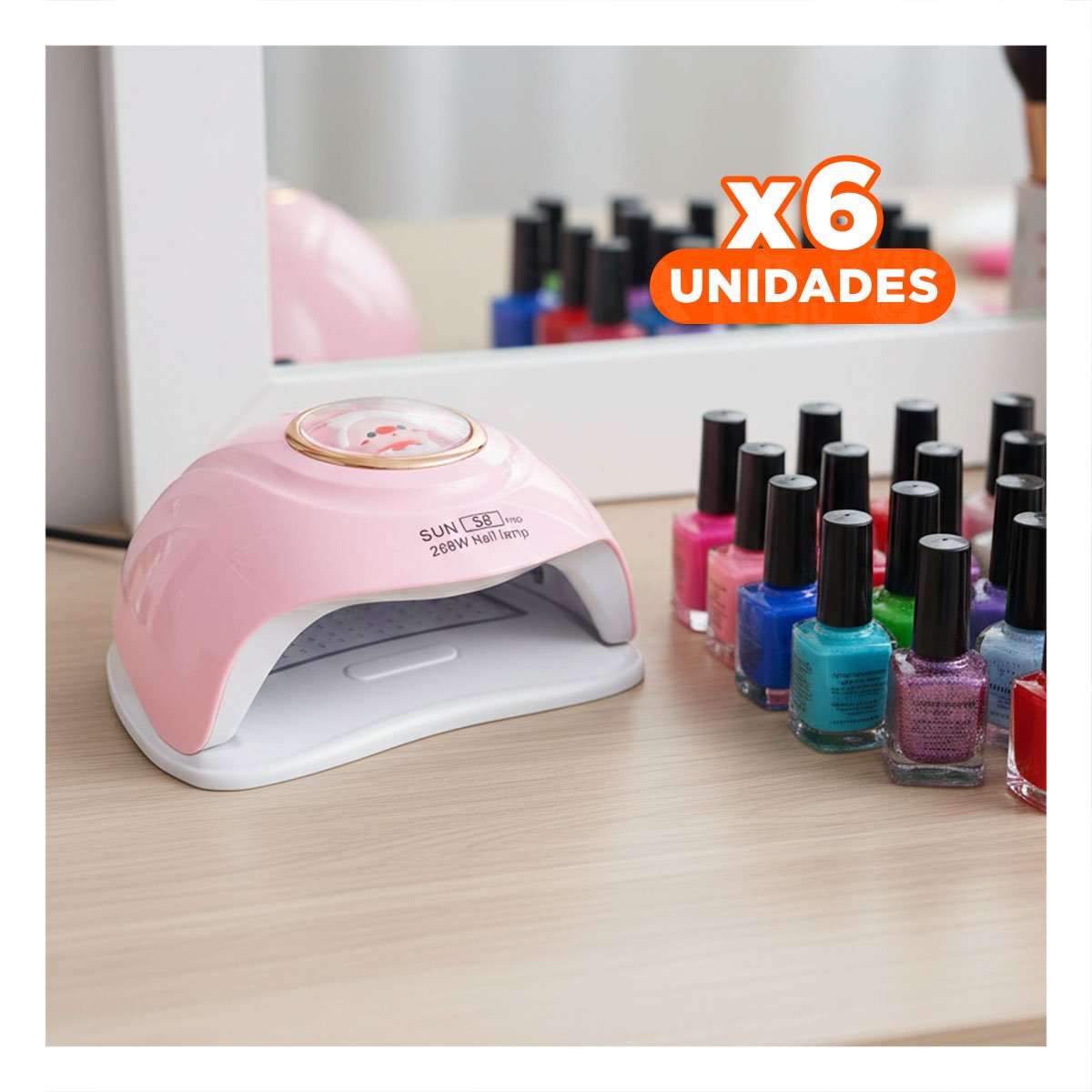 Pack6 Aparato Led Profesional Sun S8 Pro 2 en 1 Rosado para Uñas Gel Chancho Y+Regalo Sticker