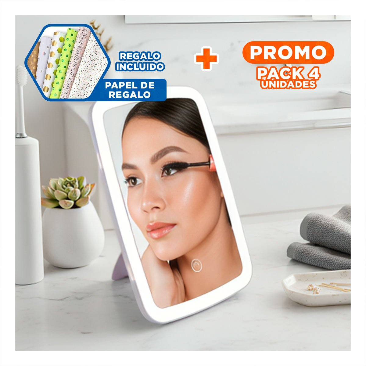 Pack4 Panel Iluminado Led Tactil para Maquillaje Blanco Elegante Y+Papel Regalo