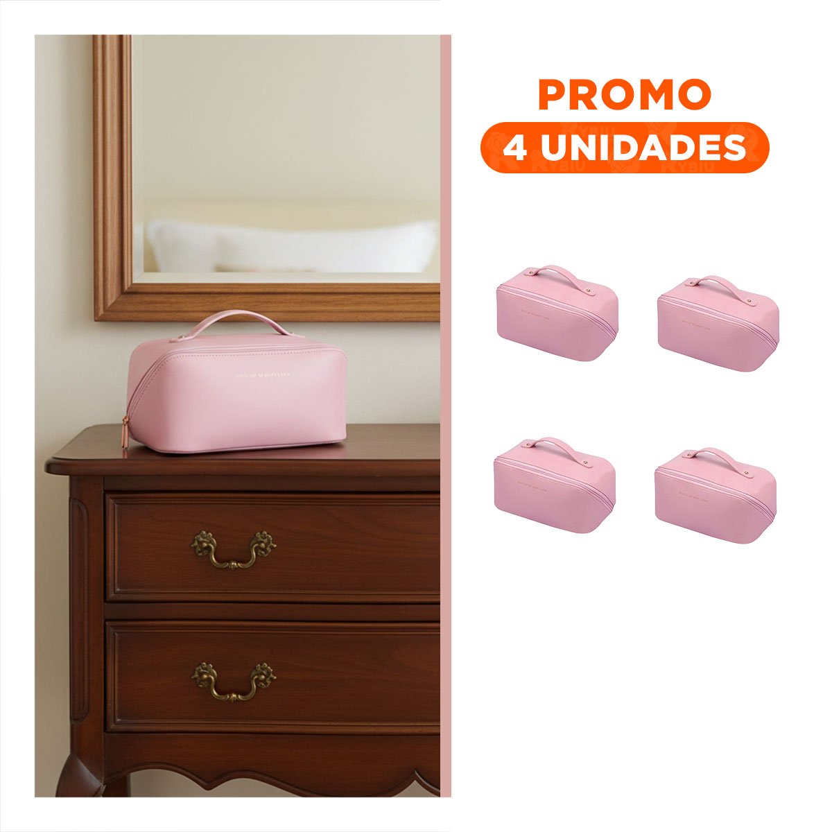 Pack4 Cosmetiquero Rosado Elegante para Llevar Maquillaje en Viaje