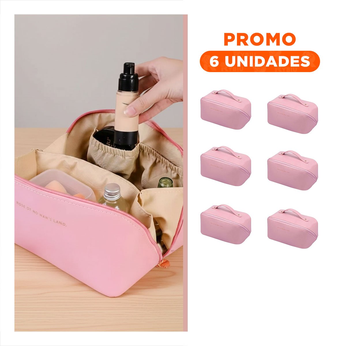 Pack6 Cosmetiquero Rosado Elegante con Diseno Moderno para Maquillaje Y+Regalo Sticker