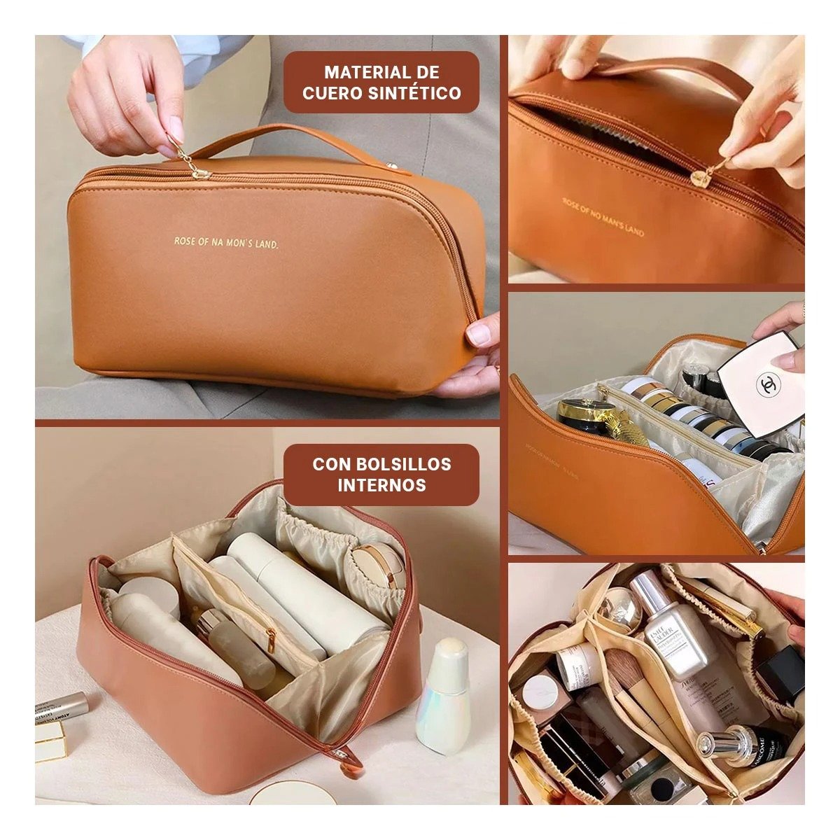 Estuche Marron Elegante con Cierre Practico para Maquillaje Y+Post It