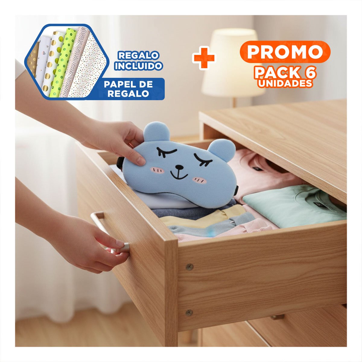 Pack6 Compresa Frio y Caliente con Gel Ajustable para Ojos Celeste Y+Papel Regalo