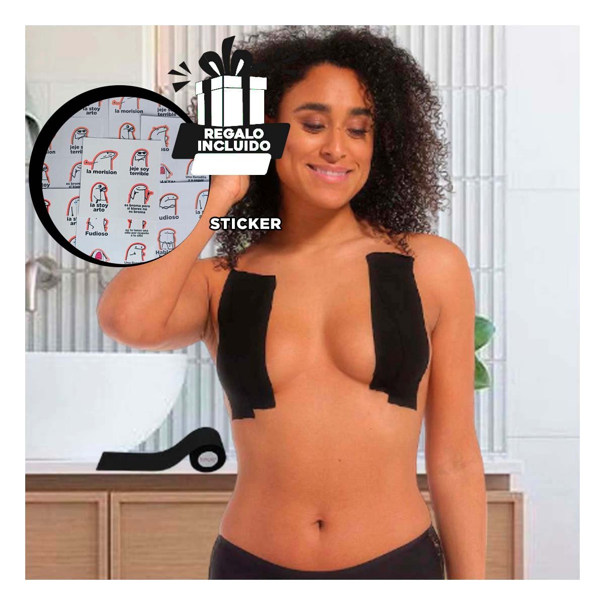 Sujetador de Soporte Levanta Busto Negro para Moda Mujer Soporte Natural Y+Regalo Sticker