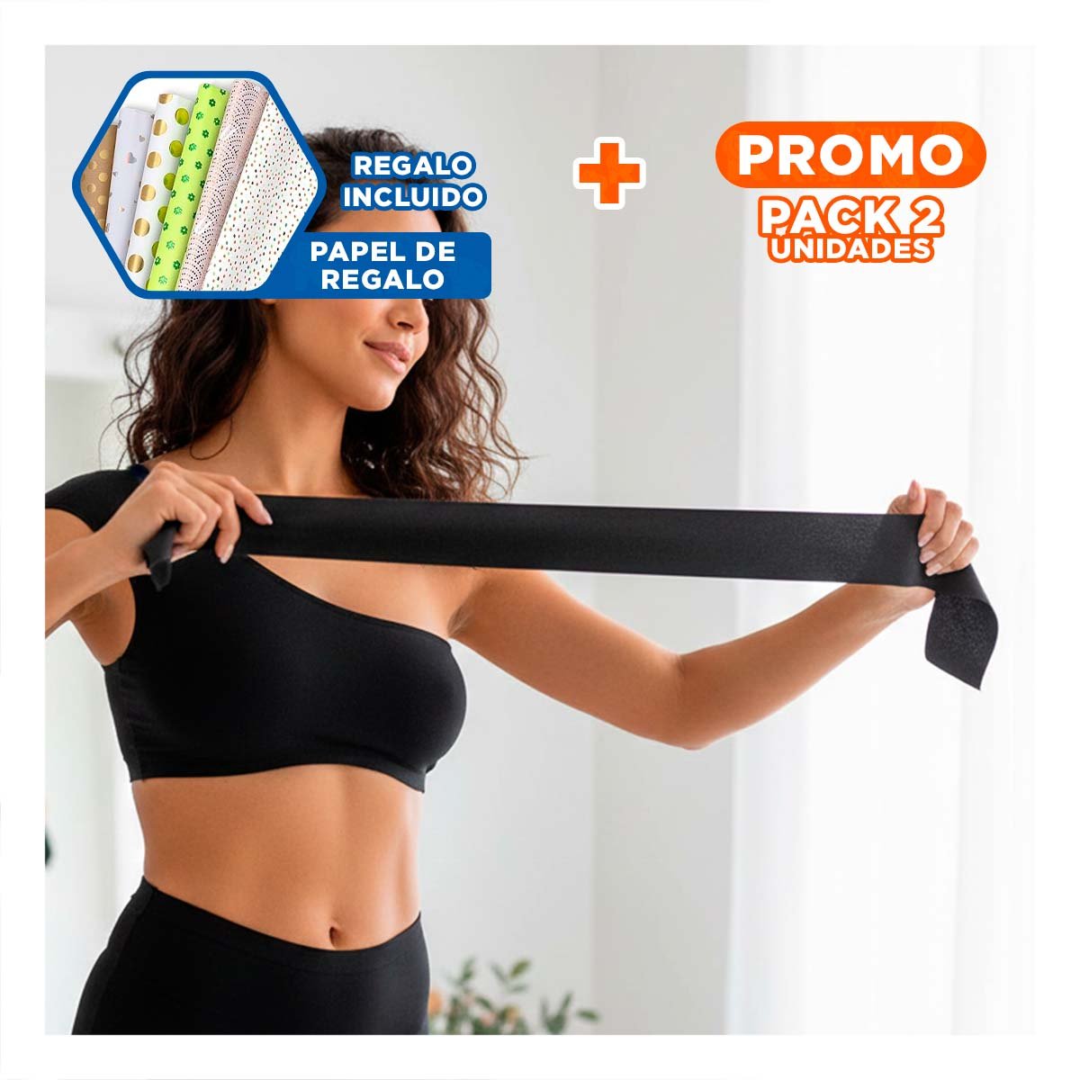 Pack2 Faja Invisible Levanta Busto Negro para Moda Mujer Ajuste Discreto Y+Papel Regalo