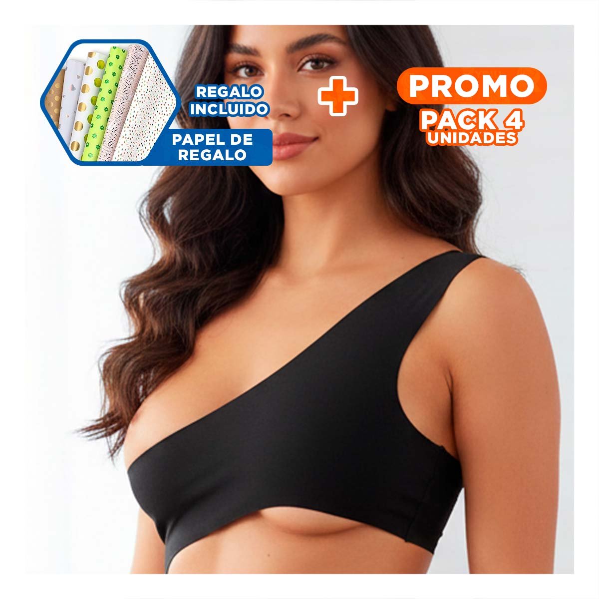 Pack4 Tira Adhesiva Negro Levanta Busto para Moda Mujer Soporte Invisible Y+Papel Regalo