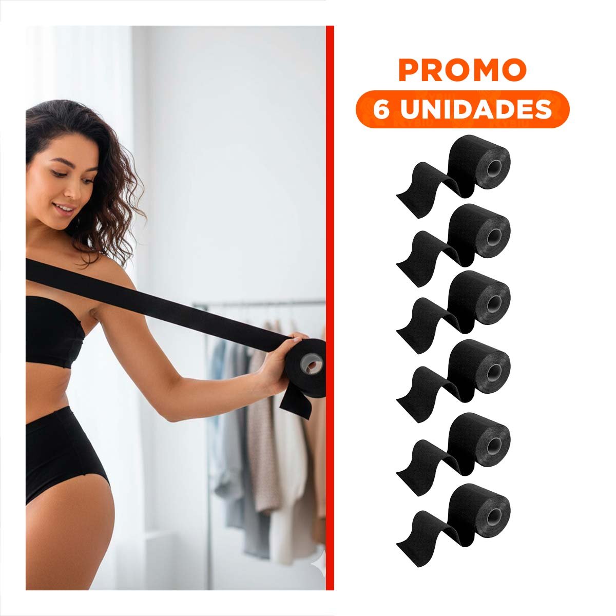 Pack6 Faja Adhesiva Negro Levanta Busto para Moda Mujer Soporte Firme