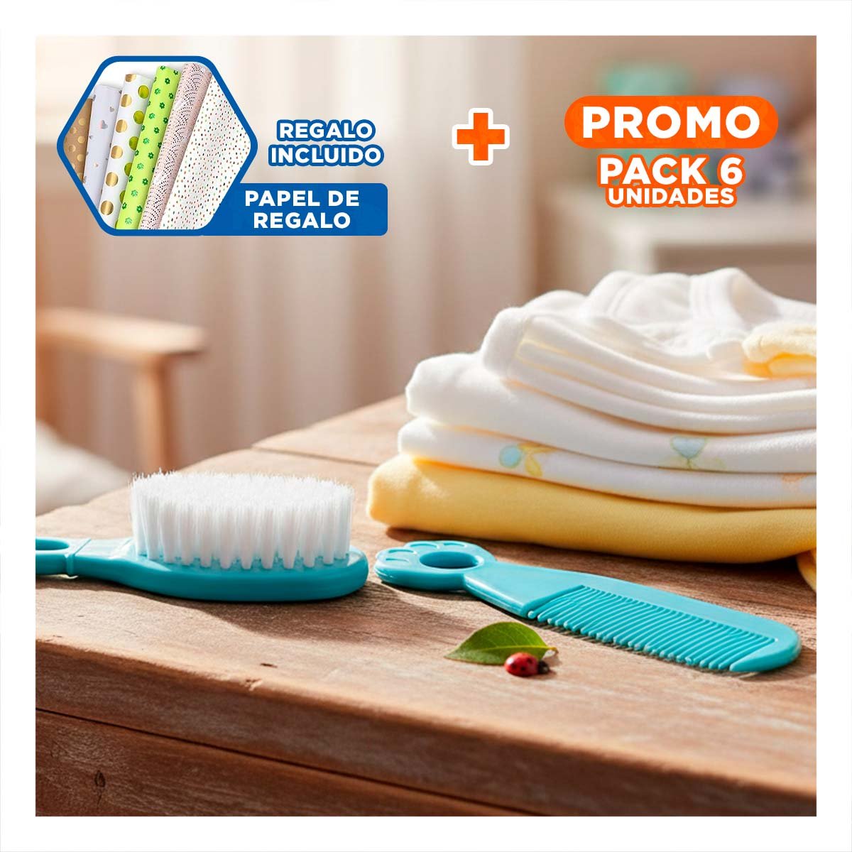 Pack6 Equipo Esencial para Bebe 6 Piezas Azul para Hogar Y+Papel Regalo