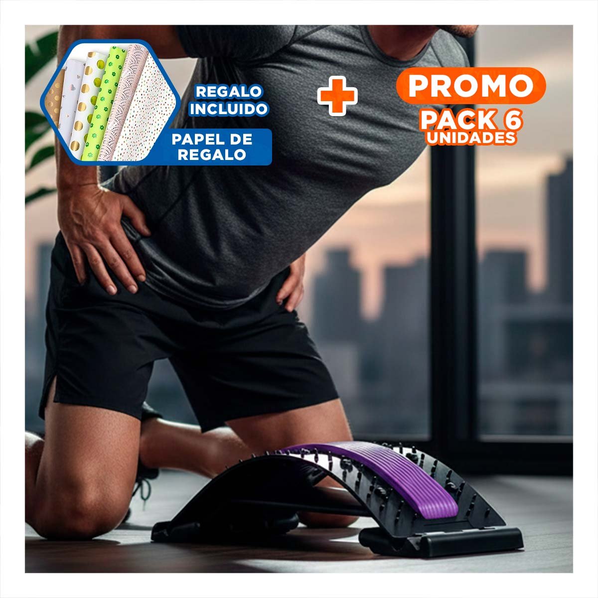 Pack6 Faja Portatil Lumbar Morado con Sistema de Masaje Y+Papel Regalo