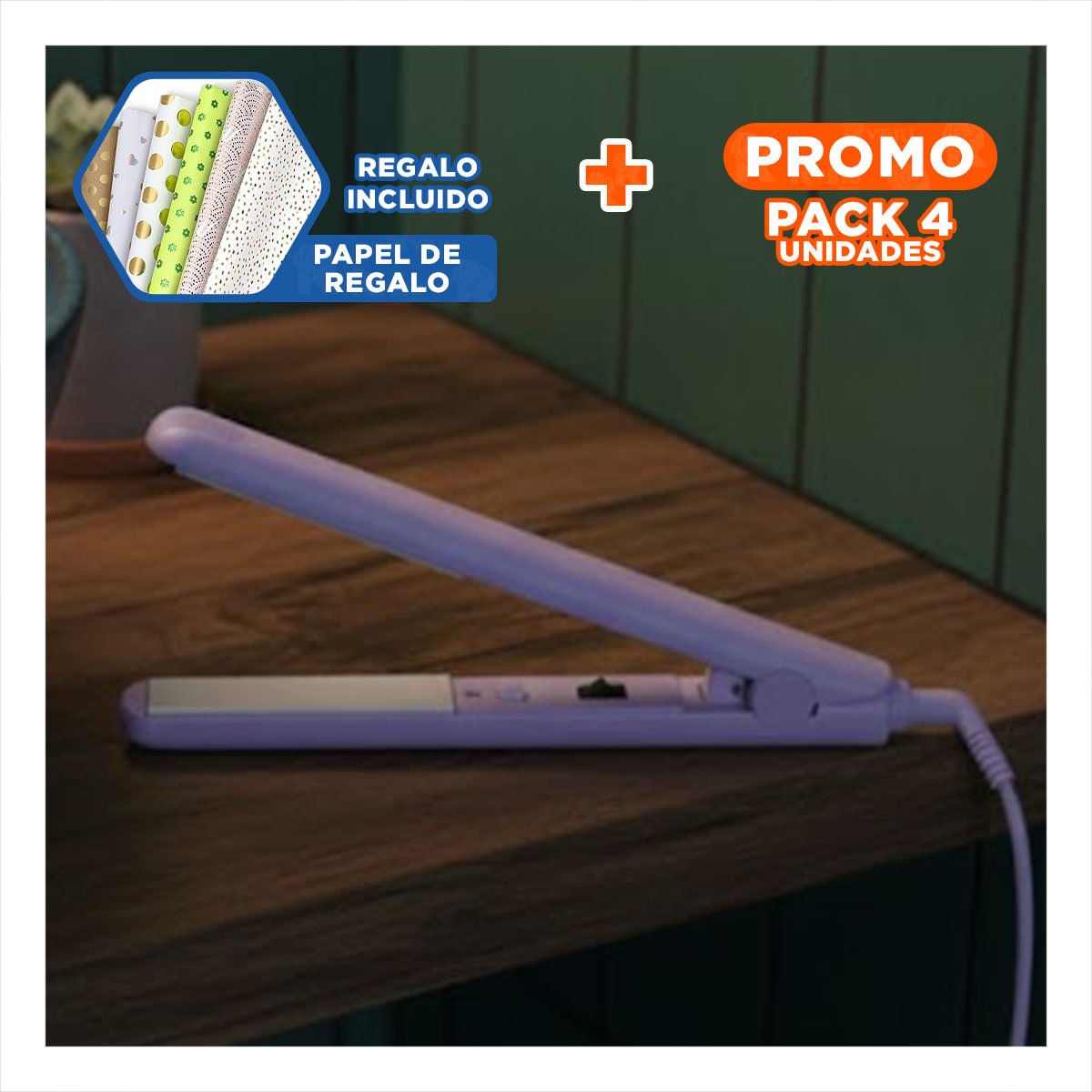 Pack4 Alisadora Pequena de Cabello Mini Lila Ligera y Compacta Y+Papel Regalo