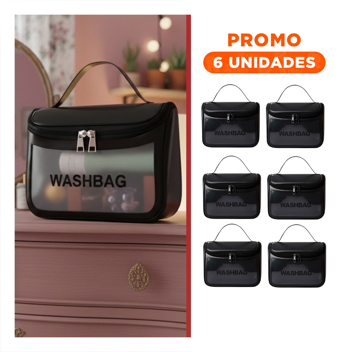 Pack6 Bolso Negro Organizador para Articulos de Belleza