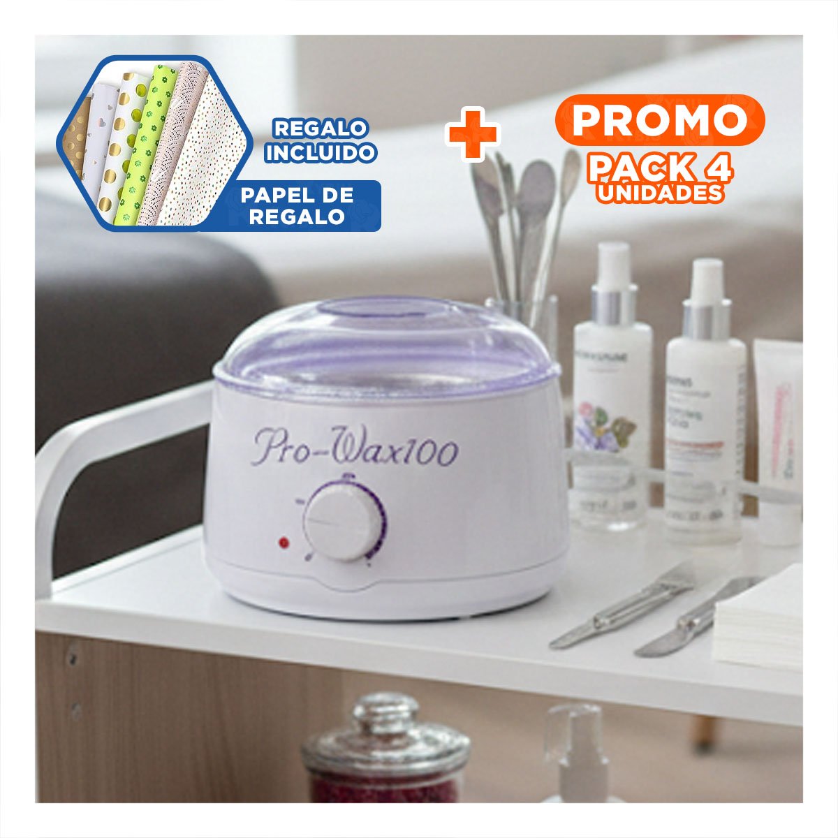 Pack4 Maquina de Cera Blanco y Lila Pro Wax 100 con Sistema Compacto Y+Papel Regalo