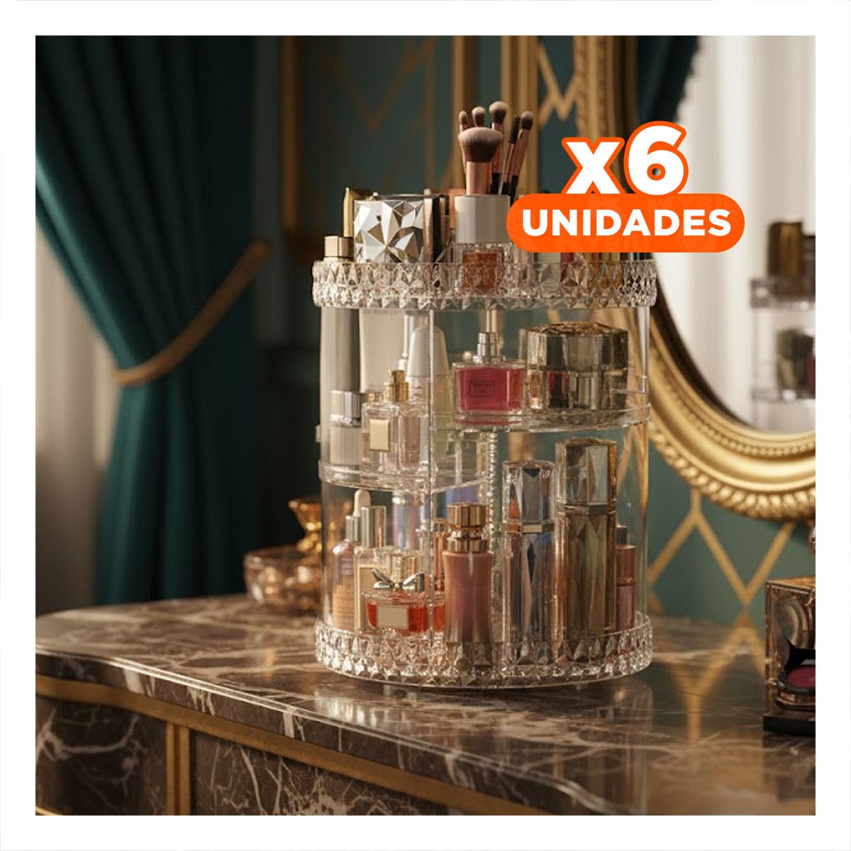 Pack6 Portacosmeticos Giratorio Grande 360 Grados Transparente Y+Regalo Sticker