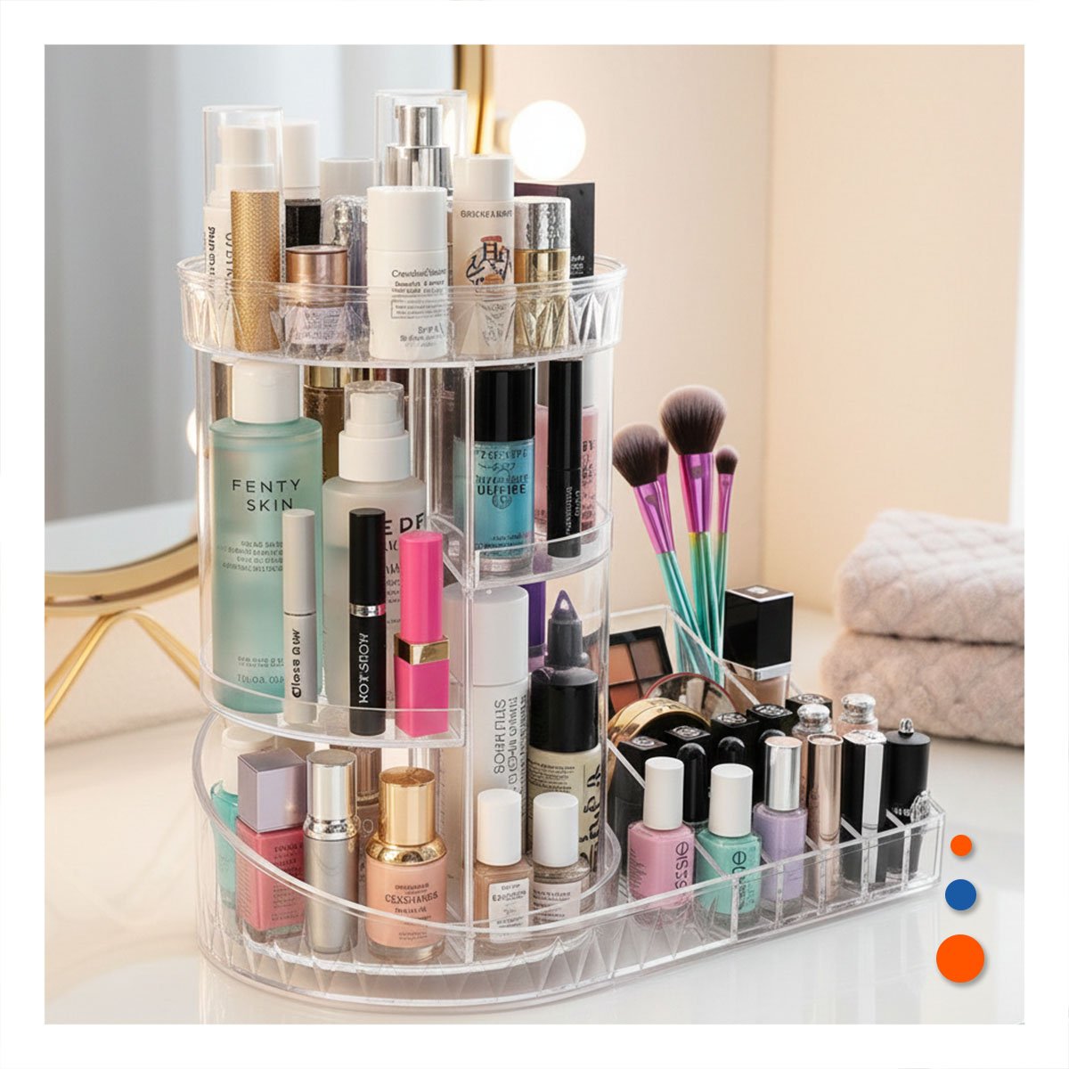 Exhibidor de Cosmeticos Giratorio 360 Grados Base Cuadrada Y+Ligas Regalo