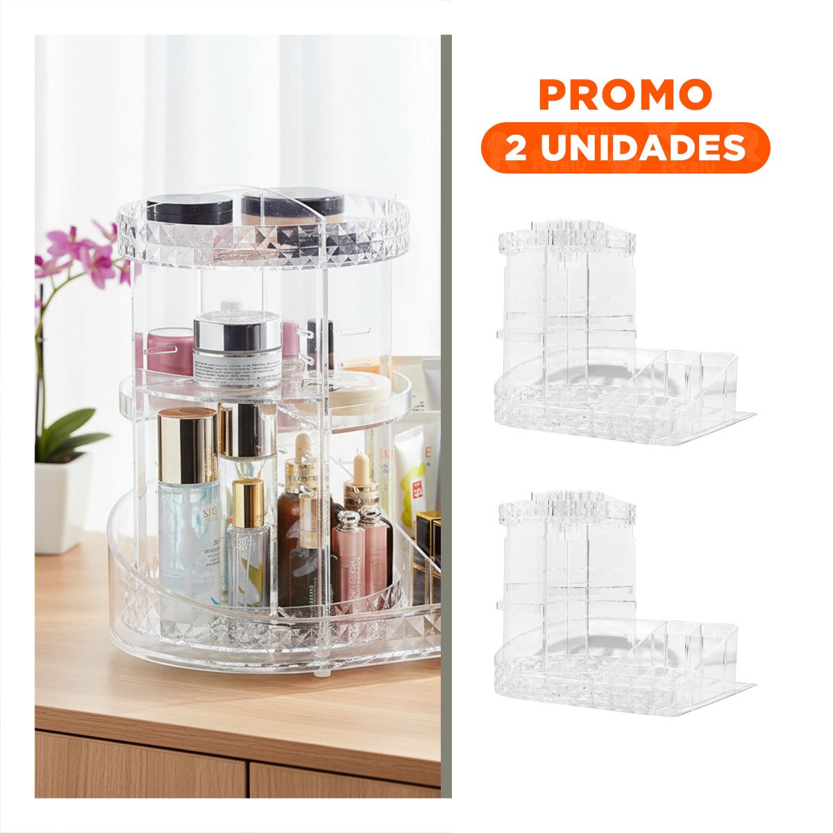 Pack2 Clasificador Transparente 360 Grados Base Cuadrada Cosmeticos