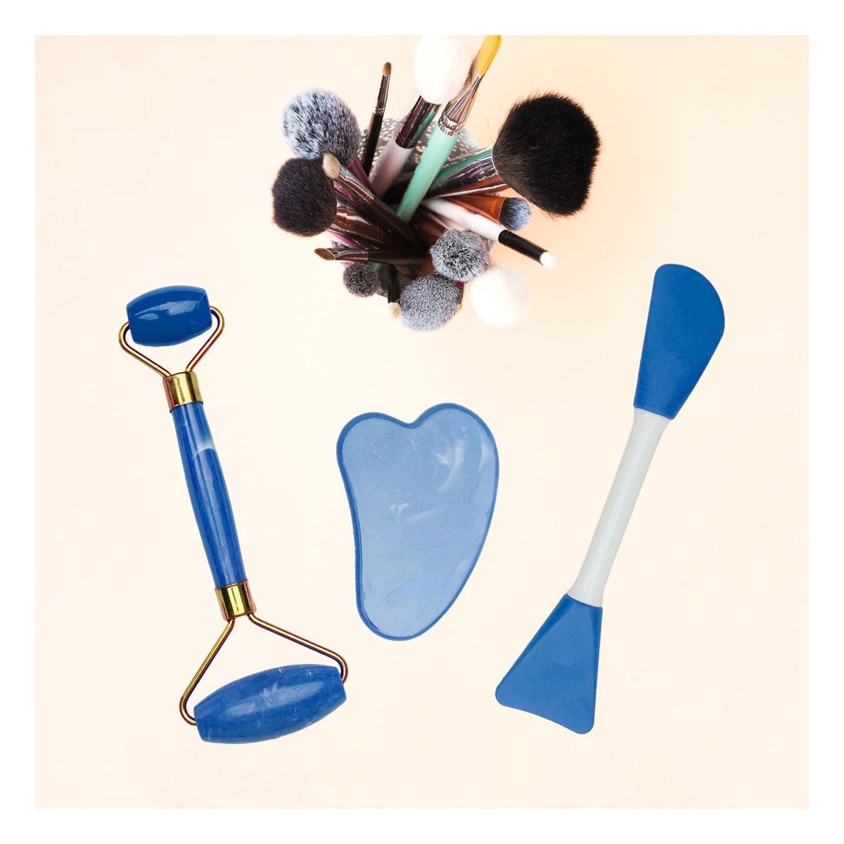 Juego de Limpieza Facial 3 Piezas Plastico Azul para Belleza Diaria