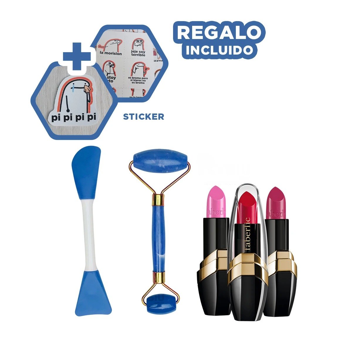 Conjunto de Limpieza Facial 3 Piezas Plastico Azul para Cuidado Y+Regalo Sticker