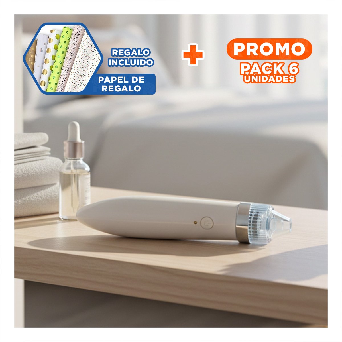 Pack6 Extractor Electrico Rosado para Espinillas y Cuidado Facial Y+Papel Regalo