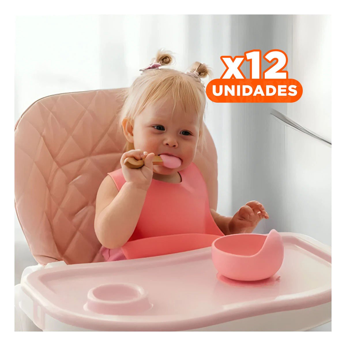 Pack12 Cuenco para Bebe de Silicona Rosado con Cuchara Comodo