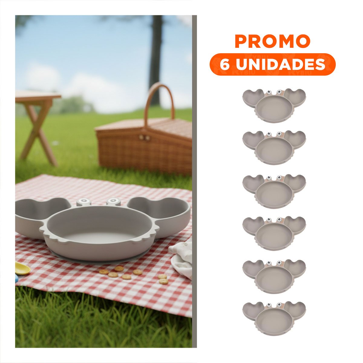 Pack6 Bol y Cuenco de Silicona Cangrejo para Bebe Plomo Comodo y Duradero