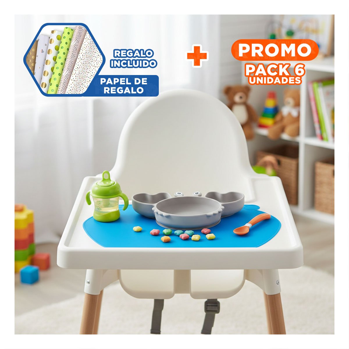 Pack6 Cuenco de Silicona Cangrejo para Bebe Plomo Seguro y Facil de Usar Y+Papel Regalo