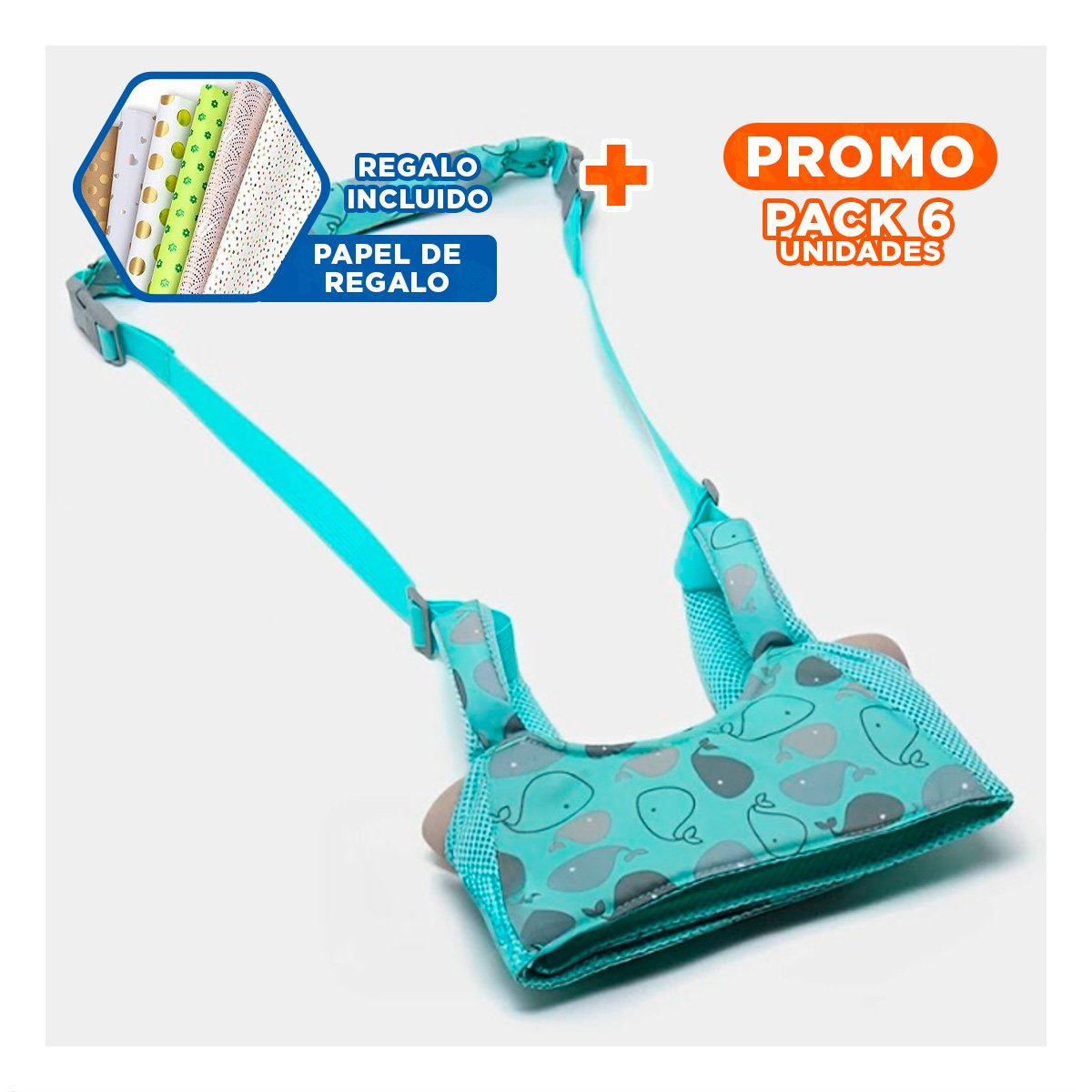 Pack6 Cinturon Regulable Bebe Verde Agua Diseño Ballena Duradero y Practico Y+Papel Regalo