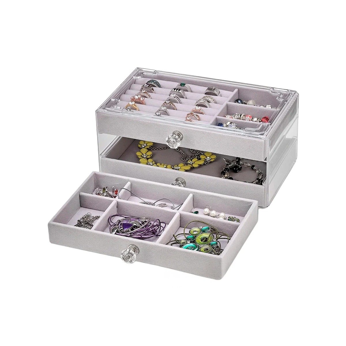 Cofre De Terciopelo 3 Niveles Plomo Para Guardar Joyas Y+Papel Regalo