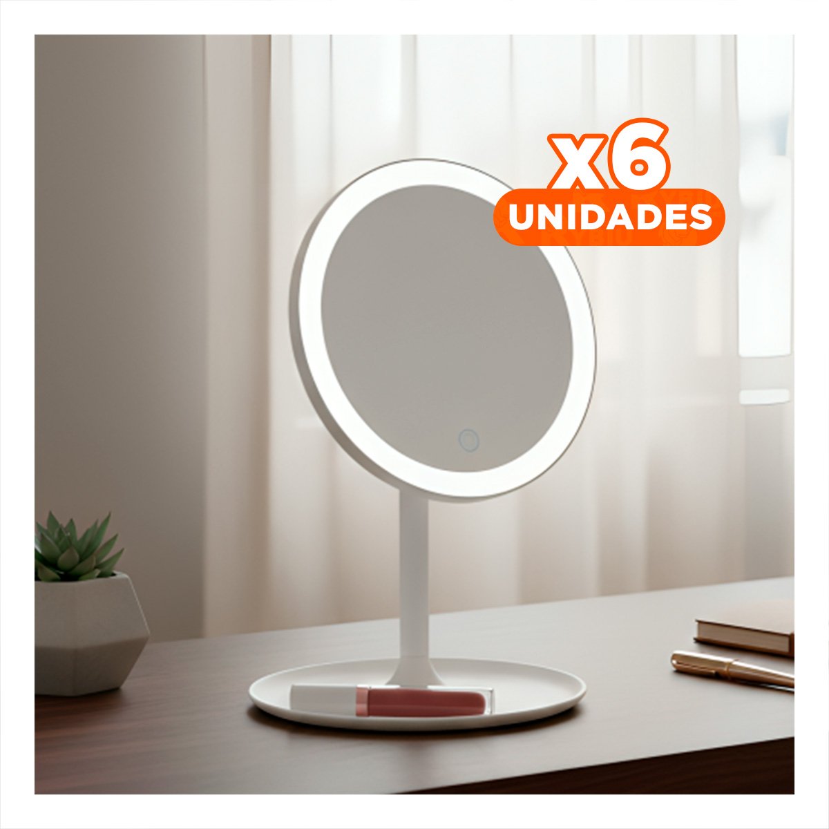 Pack6 Espejo Estetico LED Tactil Circular Blanco con Sensor Frontal Y+Regalo Sticker