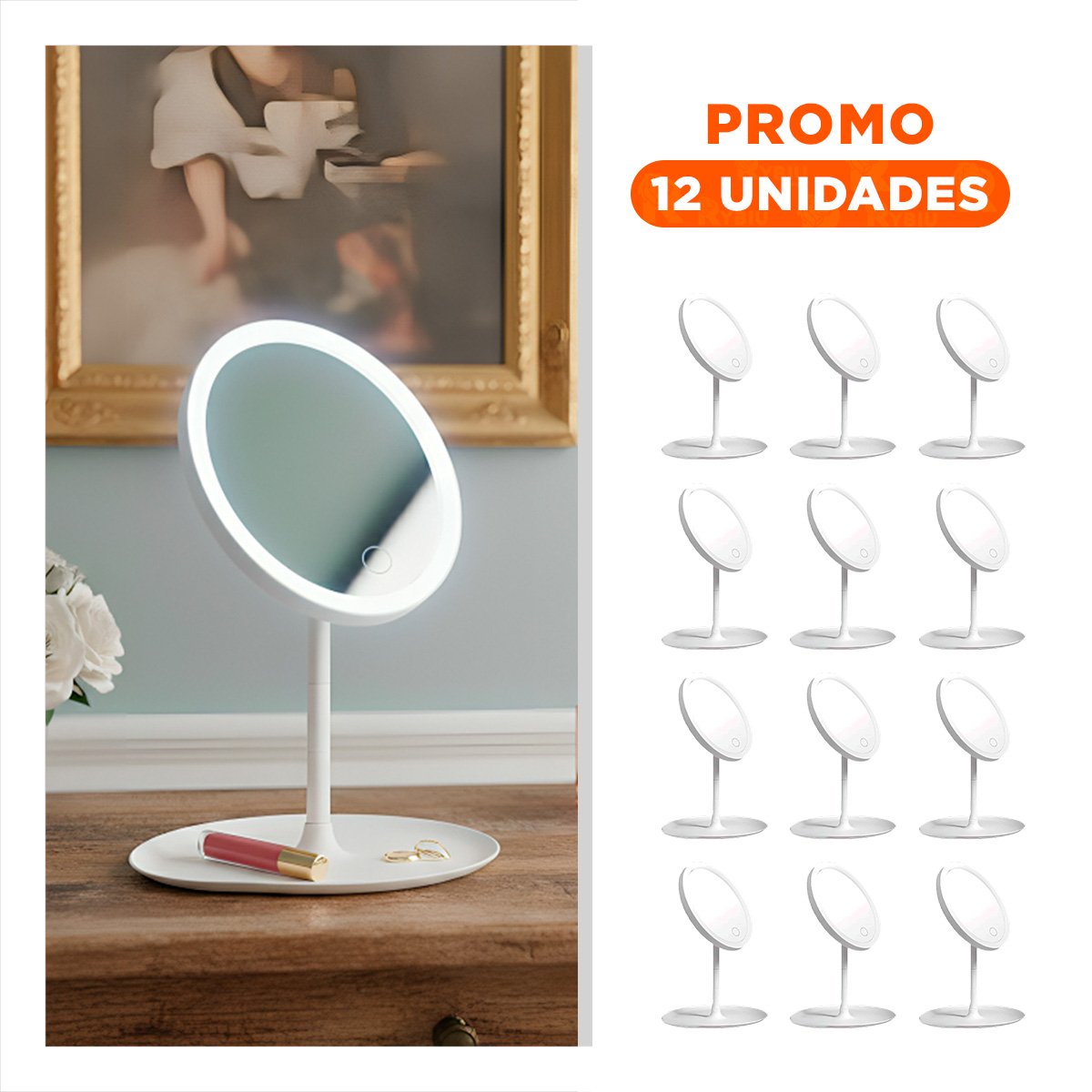 Pack12 Luna Elegante LED Tactil Circular Blanco con Iluminacion Suave Y+Regalo Sticker
