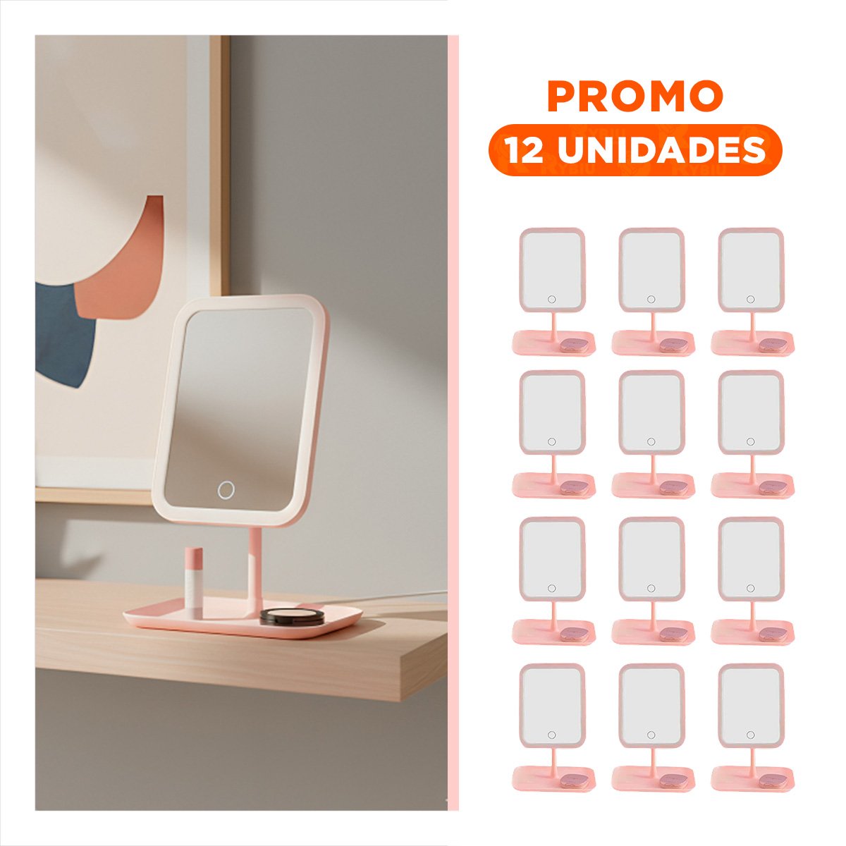 Pack12 Luna Elegante LED Tactil Cuadrado Rosado con Iluminacion Suave Y+Regalo Sticker