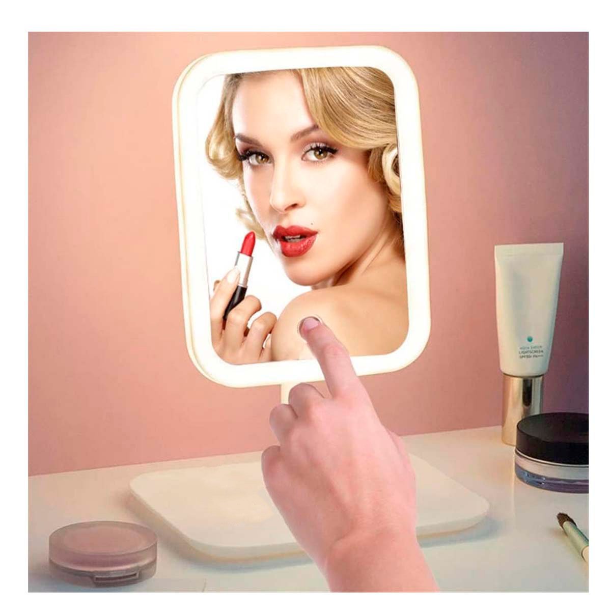 Visor Decorativo LED Tactil Cuadrado Blanco con Base Resistente