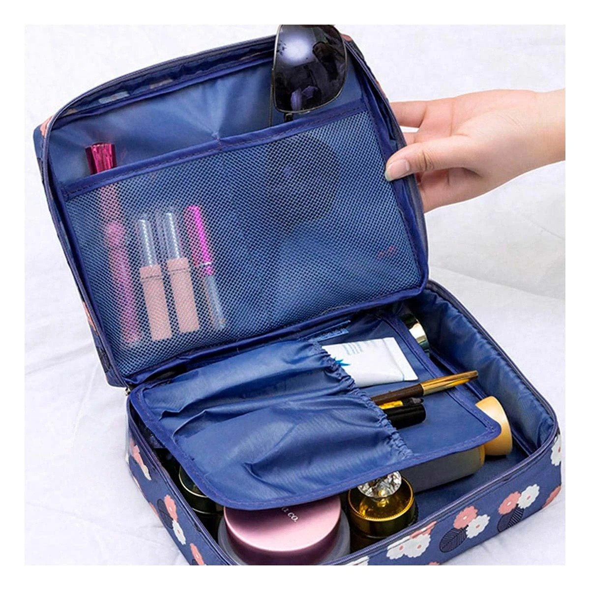 Cartuchera Floral 20x15CM Azul con Diseño Flores Moderno Y+Ligas Regalo