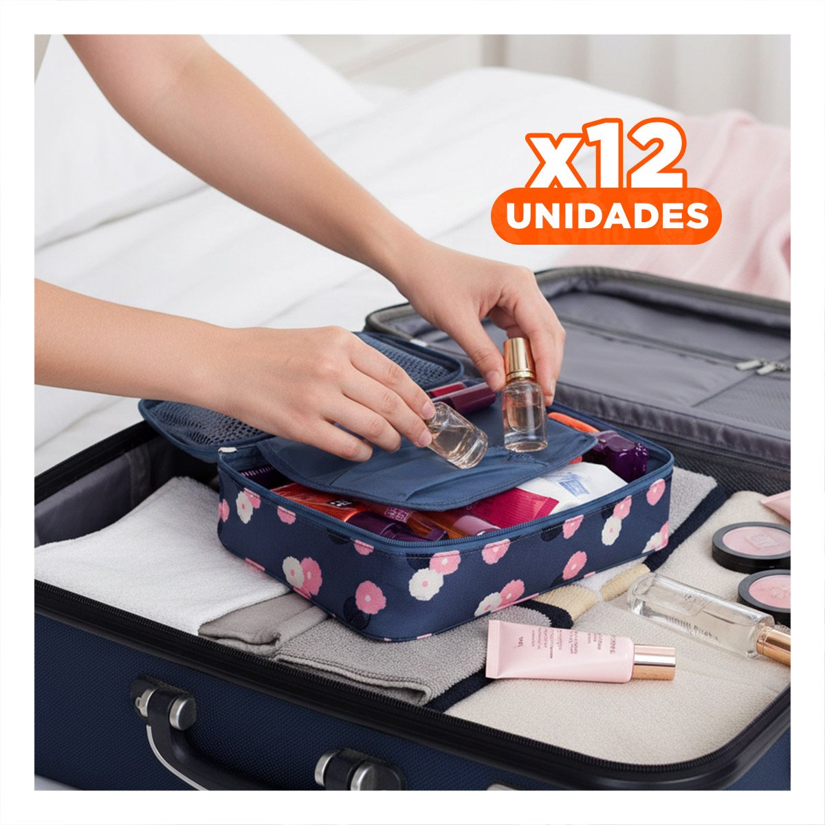 Pack12 Bolso Practico 20x15CM Azul con Diseño Flores Compacto