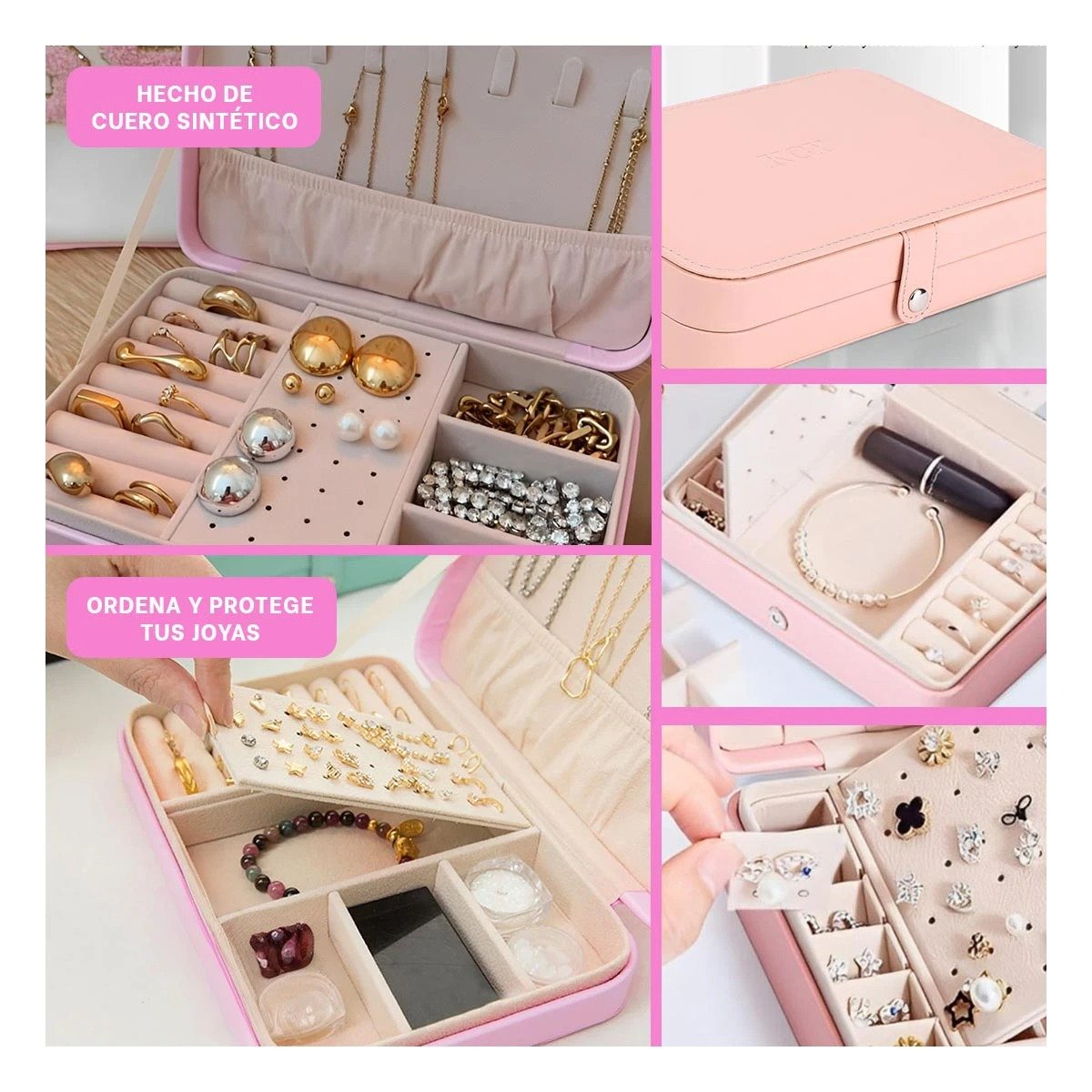 Organizador de Joyas 22x14 cm Rosado con Interior Amplio y Ordenado Y+Post It