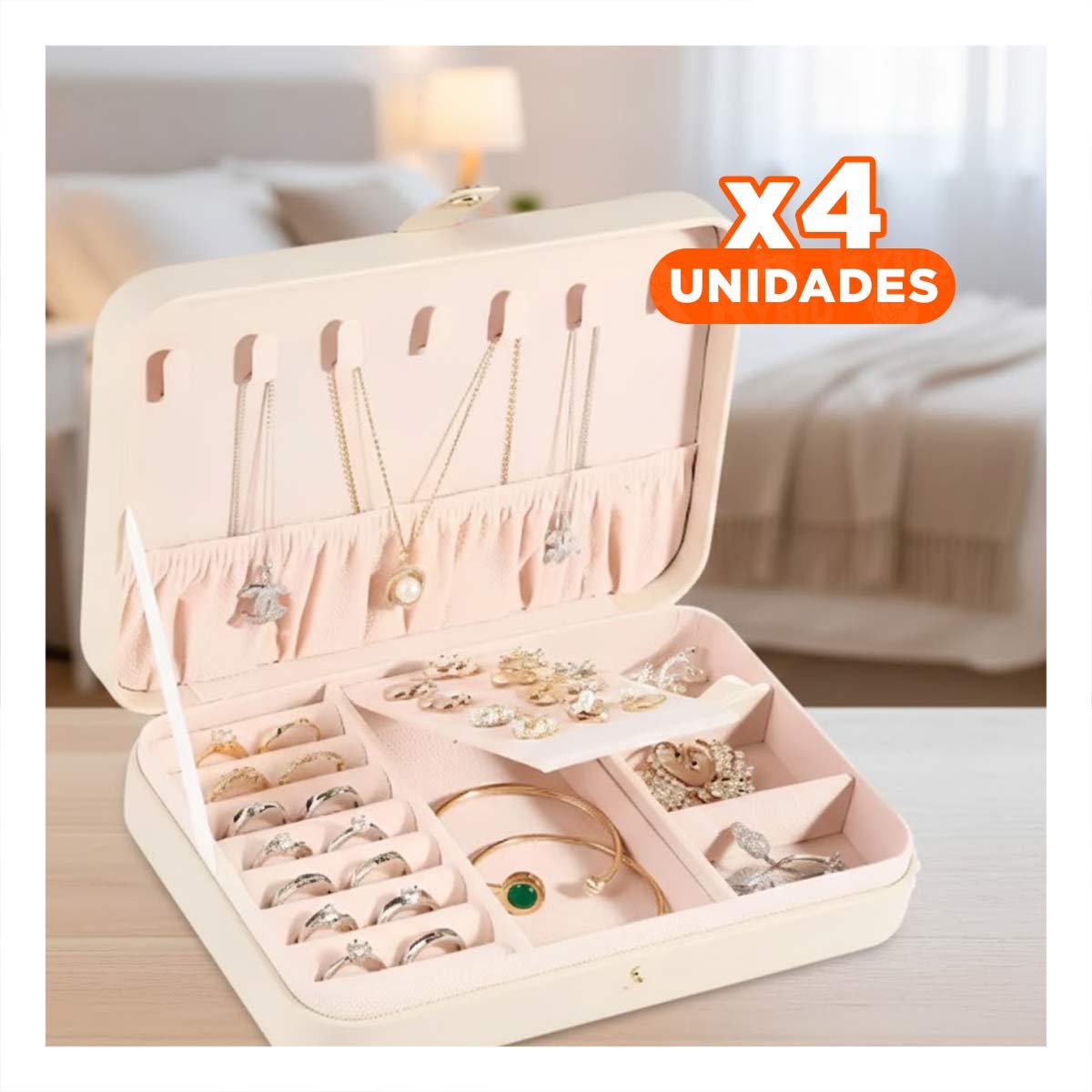 Pack4 Joyero 22x14 cm Rosado con Diseño Sobrio y Elegante