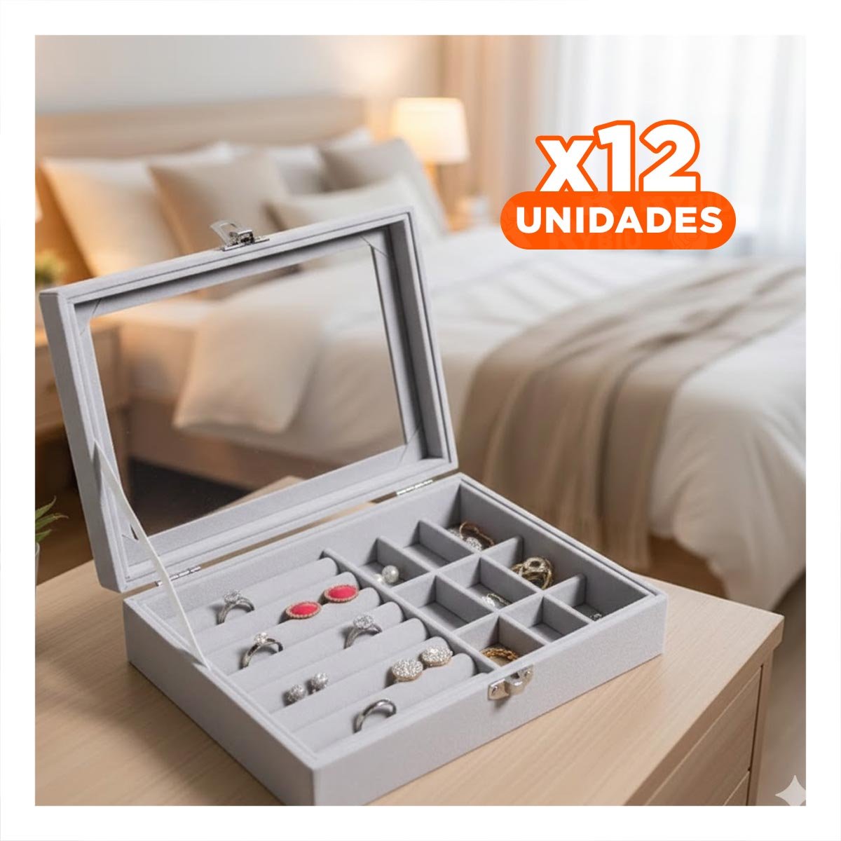 Pack12 Organizador de Joyas Multifuncional Gris con Compartimientos Internos