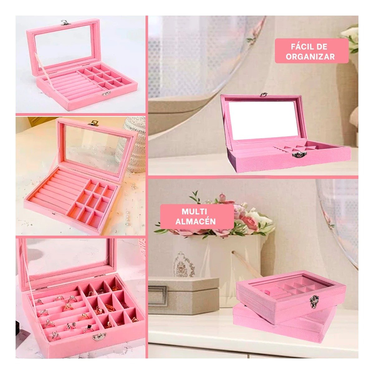 Organizador de Joyas Multifuncional Rosado con Compartimientos Amplios Y+Post It