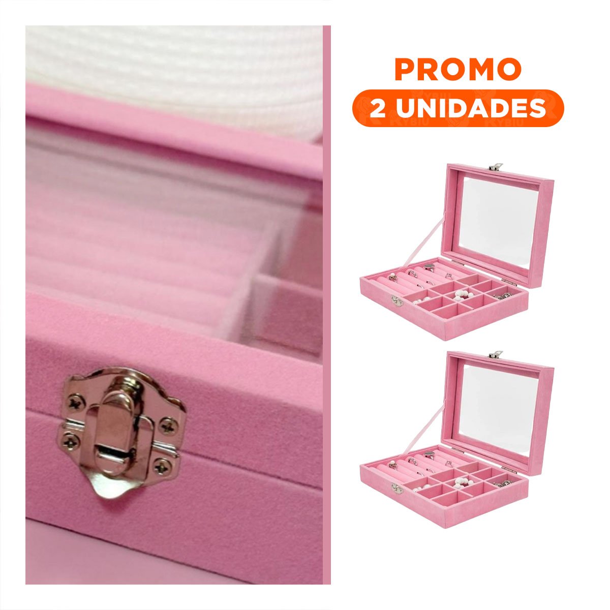 Pack2 Caja para Joyas Multifuncional Rosado para Tocador y Escritorio