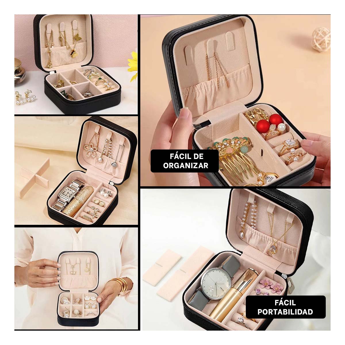 Organizador de Joyas Mini Portatil Negro con Compartimientos Amplios Y+Post It