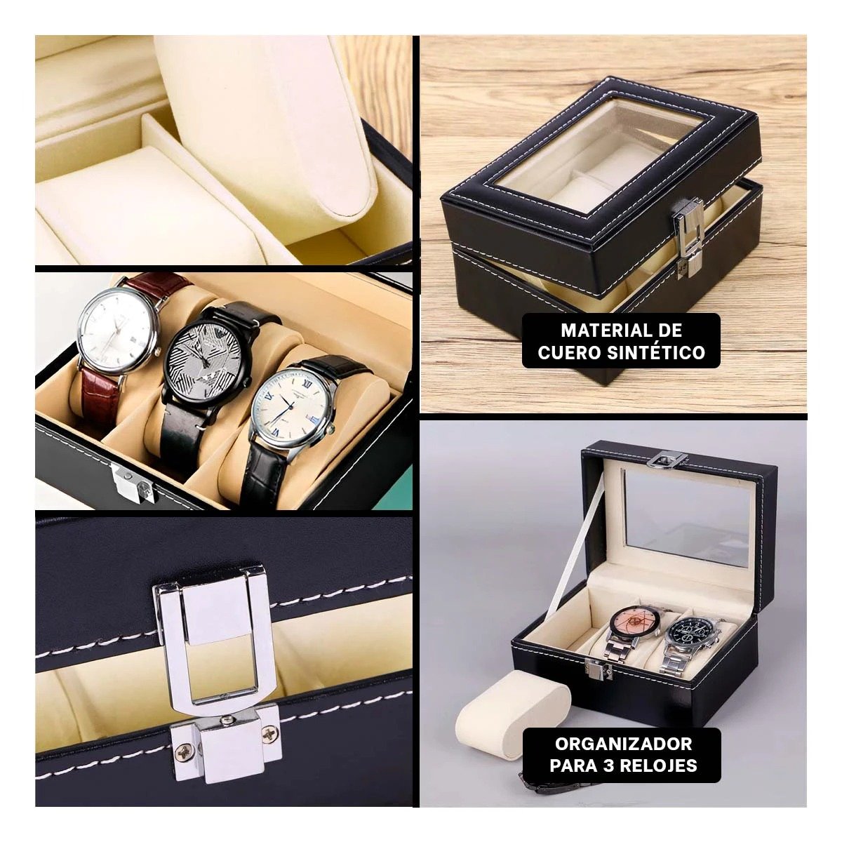 Exhibidor Negro para 3 Relojes con Diseno Contemporaneo Y+Post It