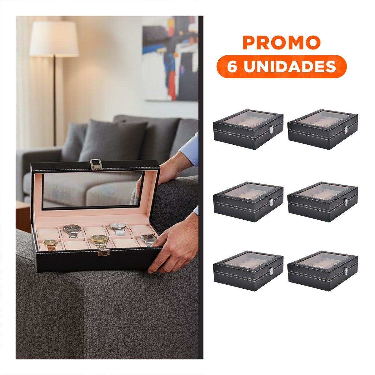 Pack6 Guarda Relojes Negro para 10 Piezas con Forro Protector