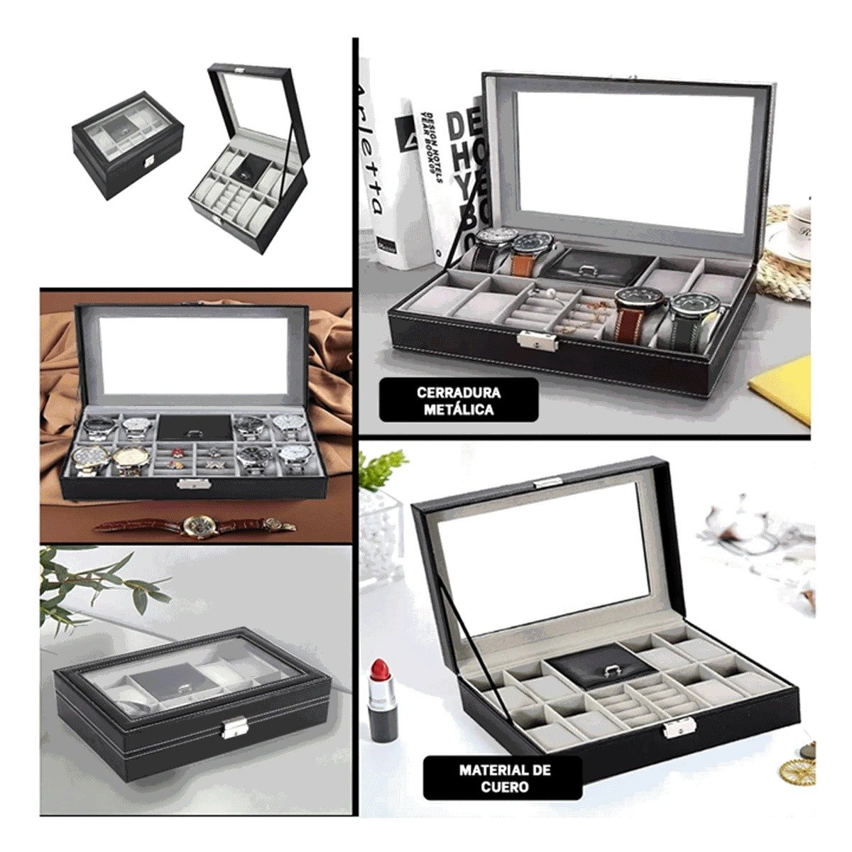 Cofre Moderno para 8 Relojes Pulseras y Accesorios Y+Post It