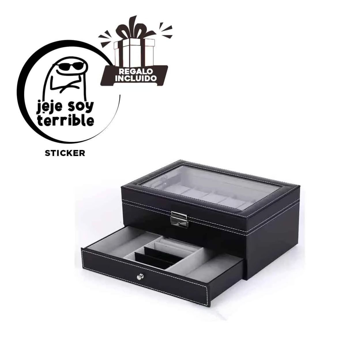 Estuche Elegante para 12 Relojes Pulseras y Anillos con 2 Niveles Y+Regalo Sticker