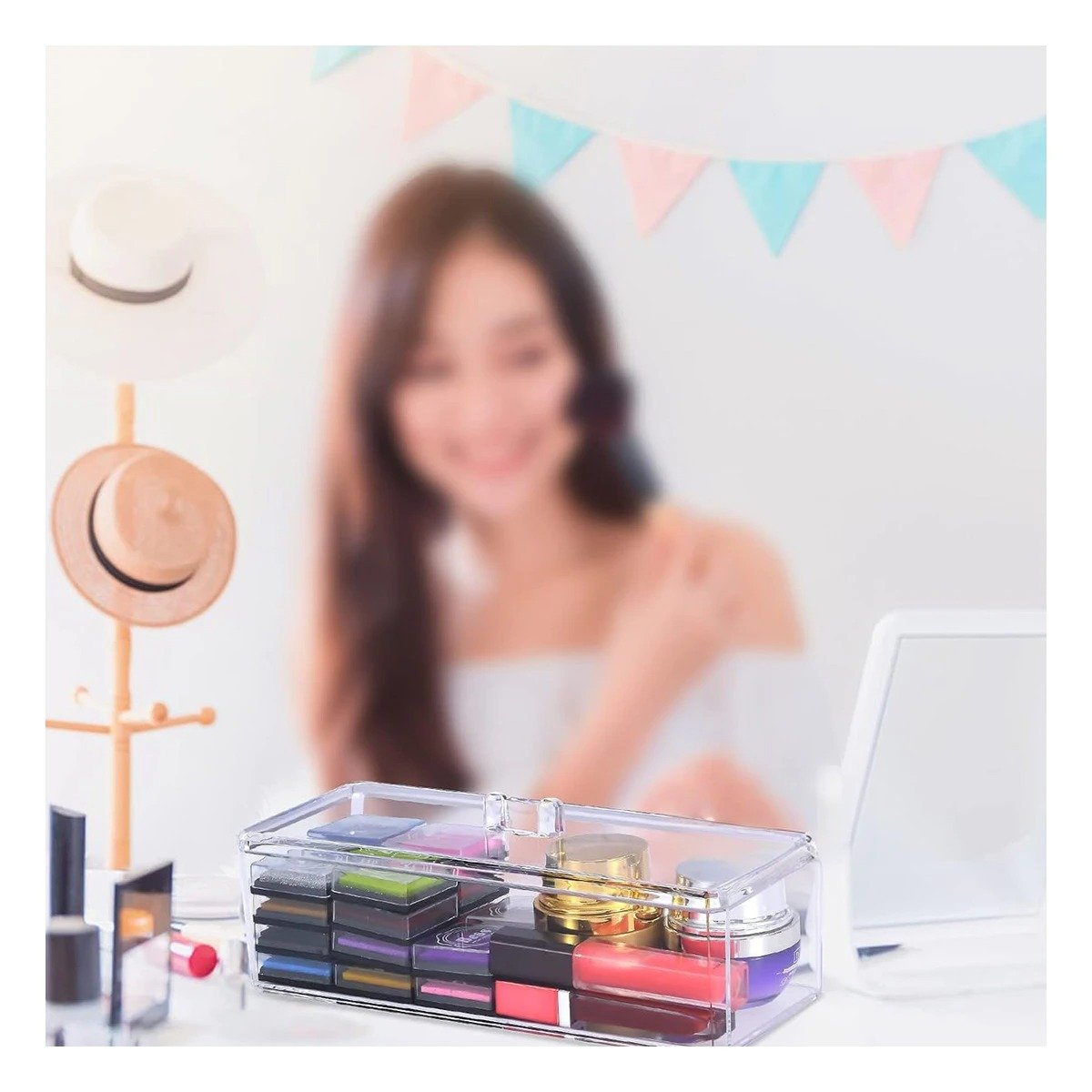 Deposito de Acrilico Transparente 1 Piso con Tapa para Oficina Y+Ligas Regalo