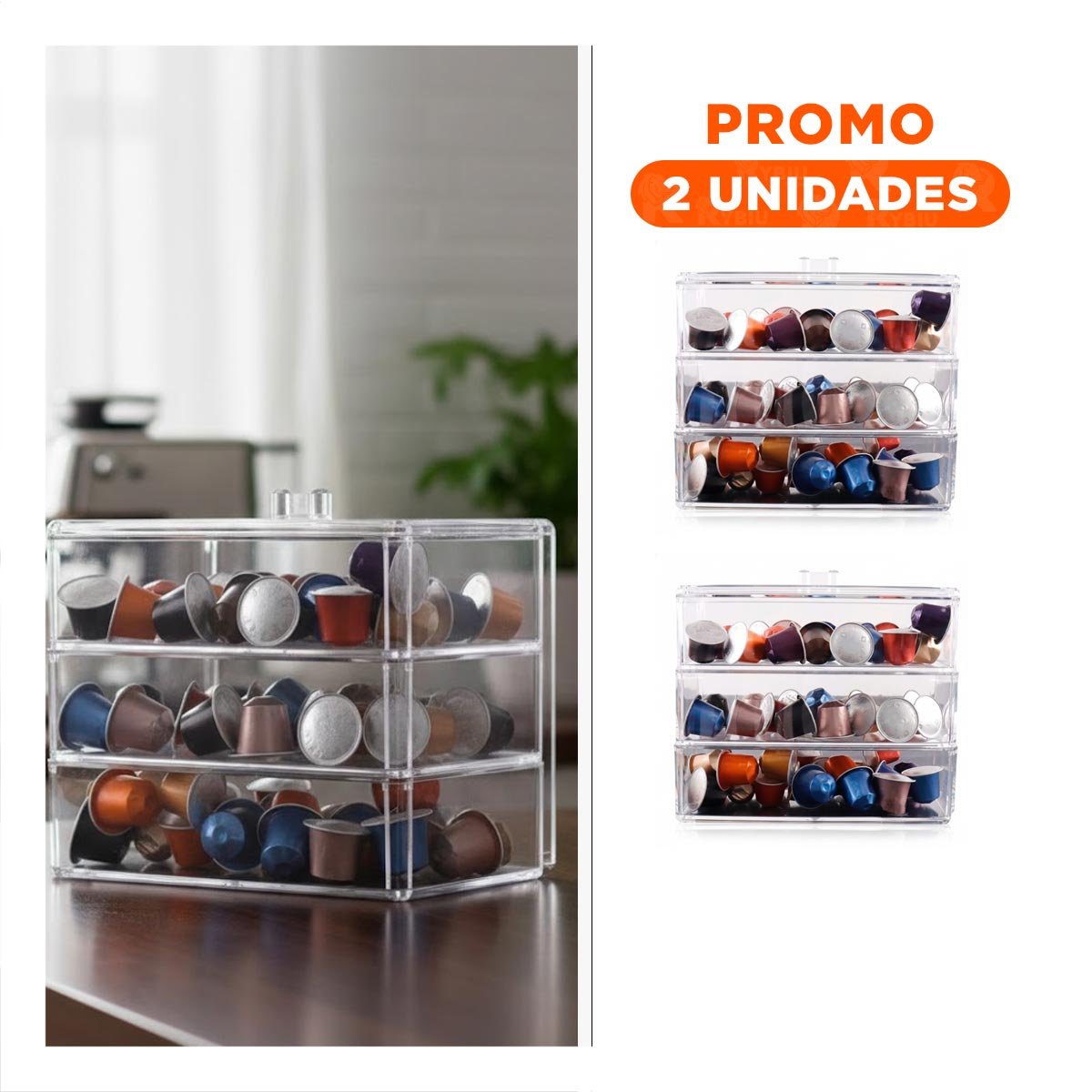 Pack2 Deposito Multiuso de Acrilico 1 Piso Transparente con Tapa