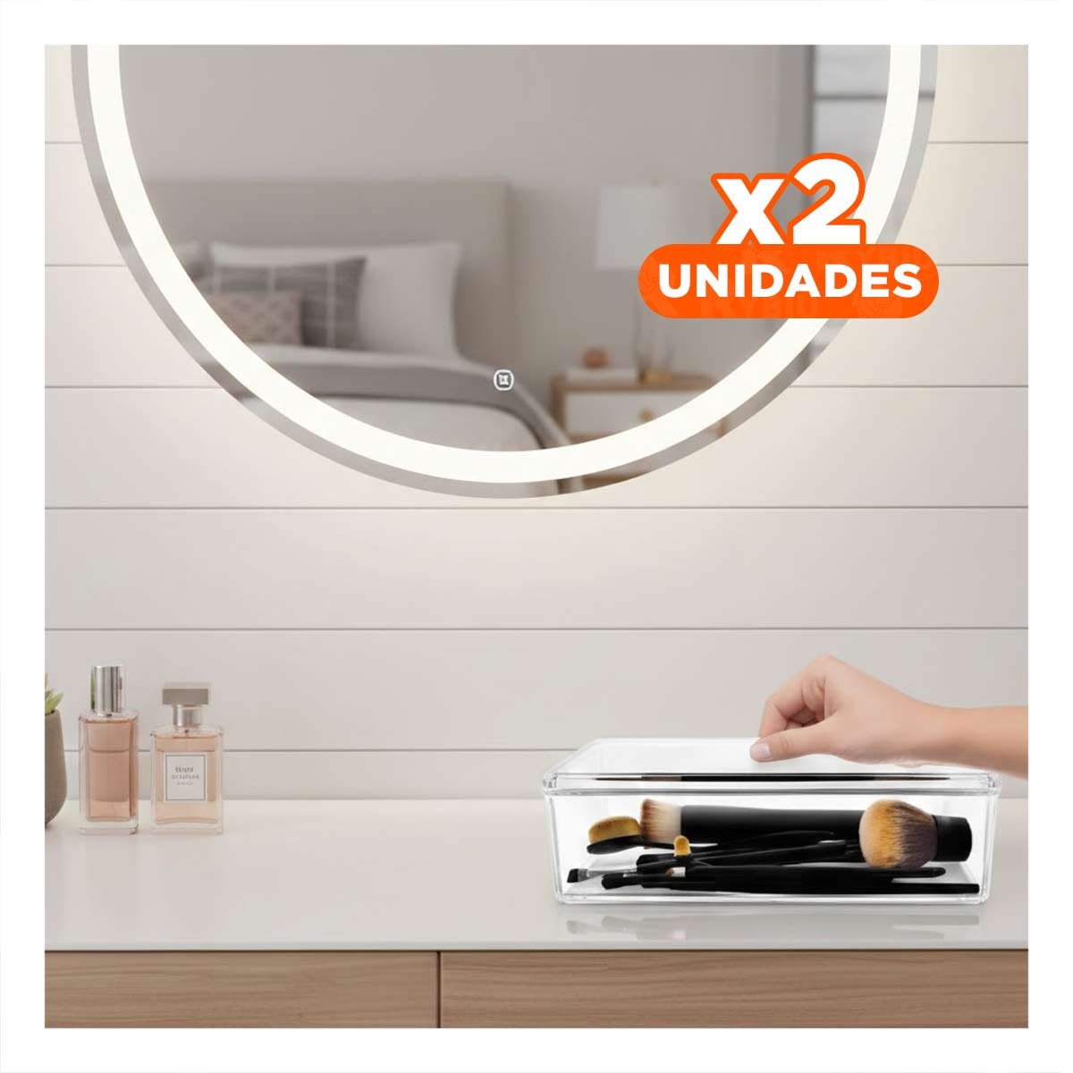 Pack2 Deposito Funcional de Acrilico 1 Piso Transparente con Tapa Y+Regalo Sticker