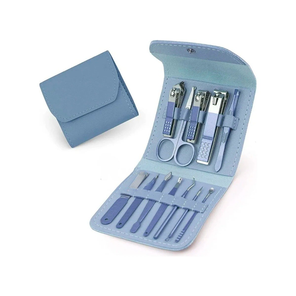 Set Cuidado Uñas 12 Piezas Manicure y Pedicure Celeste Completo Y+Papel Regalo
