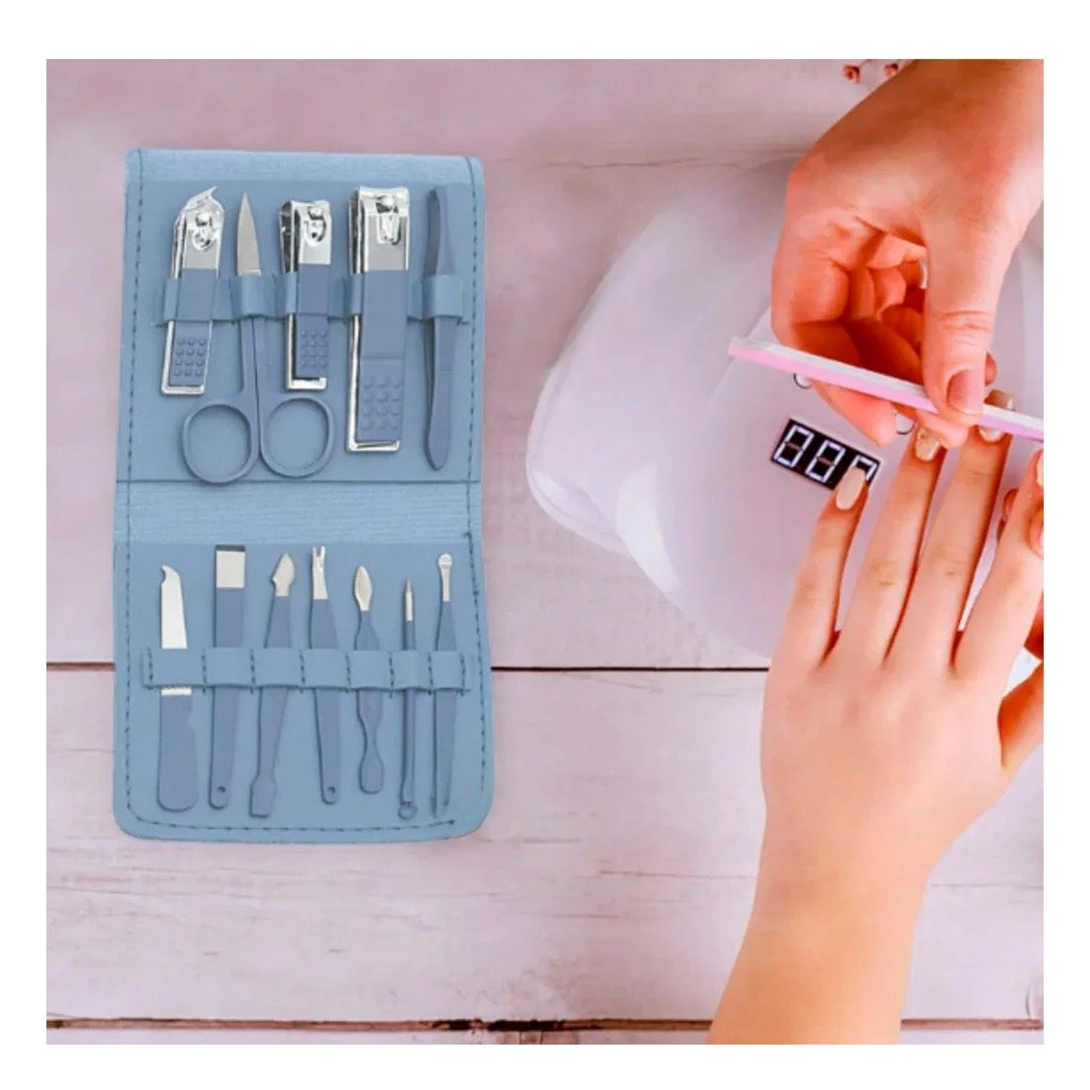 Set Profesional 12 Piezas Manicure y Pedicure Celeste con Accesorios