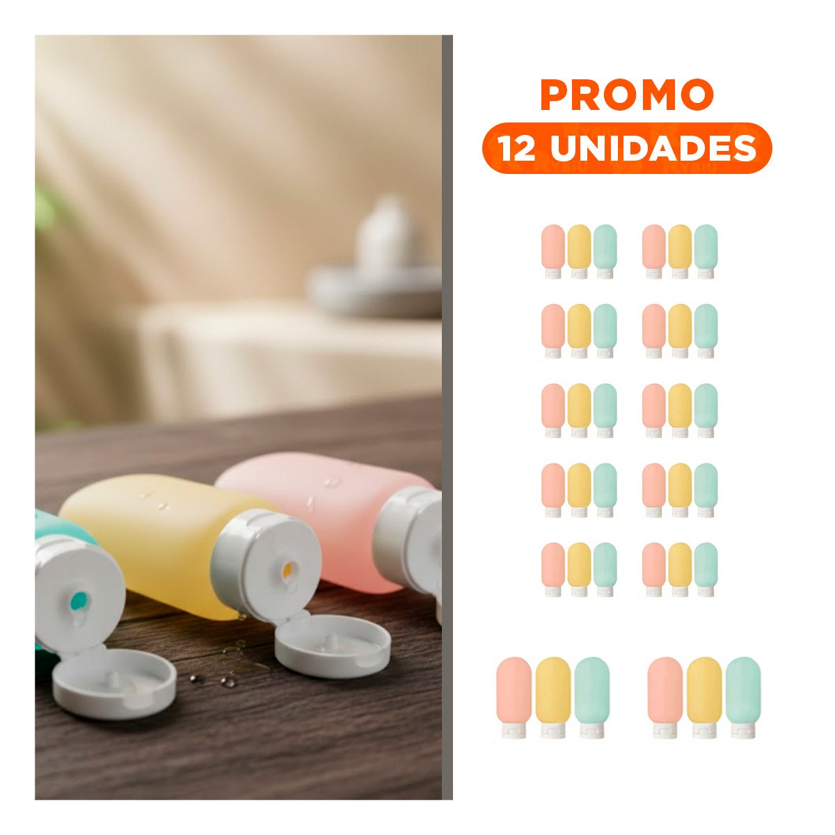 Pack12 Recipientes Transparentes Recargables y Exprimibles Multicolor 60 ml Y+Regalo Sticker